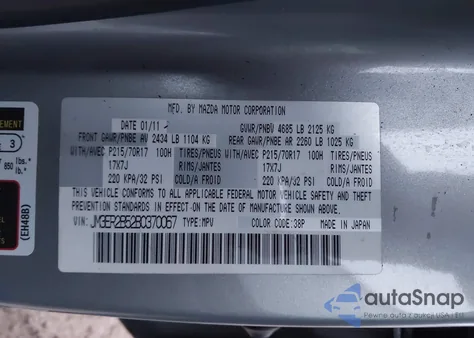 2011 Mazda Cx-7 I Sport from USA, damaged, VIN JM3ER2B52B0370067